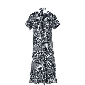 Mixed Dot Scarf Detail Flared Dress