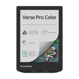 PocketBook Verse Pro Color 6" Colour eReader in Stormy Sea, black finish, displaying colourful astronaut screen with feature icons