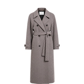 The Landskein Grey Almond houndstooth double-breasted trench coat with belt and notch lapel