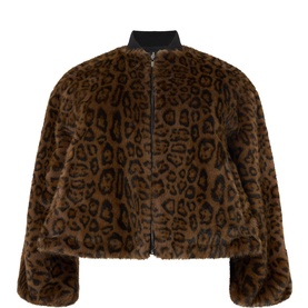 Abbono Leopard Faux Fur Cropped Jacket