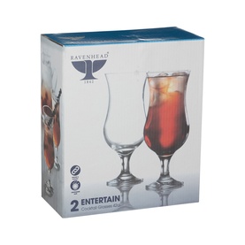 Ravenhead Set of Two Entertain Cocktail Glasses, 42cl, clear glass with stemmed base, shown in packaging with styled drink visual.