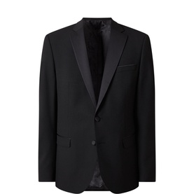Remus Single-Breasted Tuxedo Jacket in black with satin notched lapels, two-button fastening, and welt chest pocket.