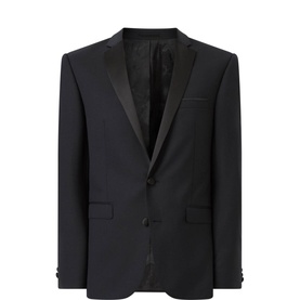 Remus Rocco Single-Breasted Tuxedo Jacket in black with satin notched lapels, single button fastening, and slim fit silhouette.