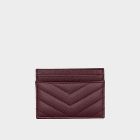 Saint Laurent hot wine quilted leather card holder with chevron stitch detail and multiple card slots