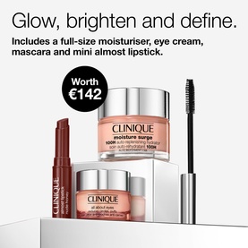 Clinique Everyday Glow Skincare & Makeup Gift Set featuring moisturiser, eye cream, mascara and mini lipstick, worth &euro;142