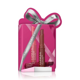 Clinique Almost Lipstick Honey Shades Makeup Gift Set in pink gift box containing two lip products in berry-pink shades
