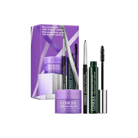 Clinique High Impact Lash & Liner Makeup Gift Set including mascara, eyeliner, and eye cream in purple gift box