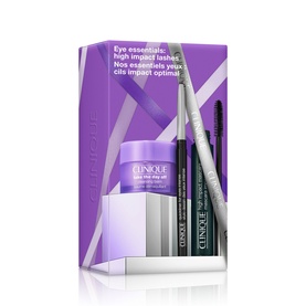 Clinique High Impact Lash & Liner Makeup Gift Set in purple box with mascara, liner, and moisturiser included