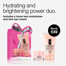 Clinique Moisture Surge Hydration & Eye Care Travel Gift Set in pink bow-tied box with travel moisturiser and mini eye cream, worth &euro;49