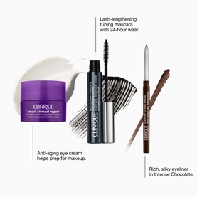 Clinique Long-Wear Mascara & Liner Makeup Gift Set with eye cream, tubing mascara, and Intense Chocolate eyeliner pencil