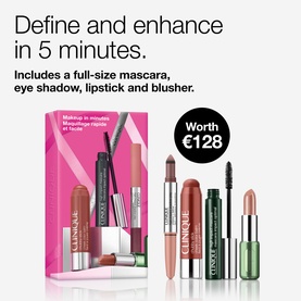 Clinique Quick Glow Makeup Routine Gift Set with full-size mascara, eye shadow, lipstick and blusher, worth &euro;128