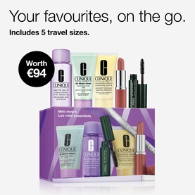 Clinique Daily Skincare & Makeup Travel Gift Set with 5 travel-size products including moisturiser, mascara and lip colour