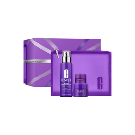 Clinique Smart Clinical Repair Wrinkle Correcting Serum Gift Set in purple gift box with serum bottle and mini products