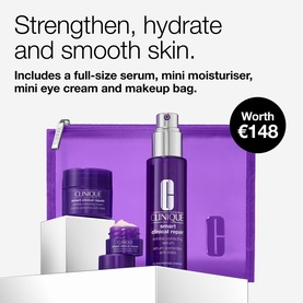 Clinique Smart Clinical Repair&trade; Wrinkle Correcting Serum Gift Set with full-size serum, mini moisturiser, mini eye cream and purple makeup bag