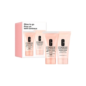 Clinique Moisture Surge Hydration Travel Skincare Set, three miniature tubes in pink and white packaging with gift box