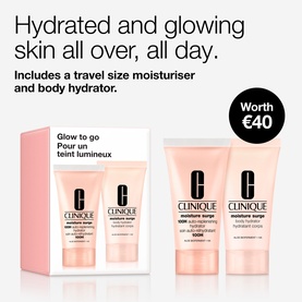 Clinique Moisture Surge Hydration Travel Skincare Set containing two mini tubes, with box. Worth &euro;40, includes moisturiser and body hydrator.