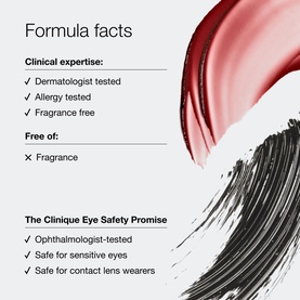 Clinique Lash Definition & Black Honey Lip Makeup Gift Set formula facts panel highlighting dermatologist-tested, allergy-tested and fragrance-free