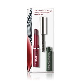 Clinique Lash Definition & Black Honey Lip Makeup Gift Set featuring mascara, lipstick, and mini serum in gift packaging