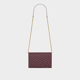 Saint Laurent hot wine quilted chevron chain crossbody bag with gold-tone chain strap, back view