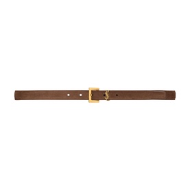 Saint Laurent bark brown leather belt with gold-tone rectangular YSL logo buckle
