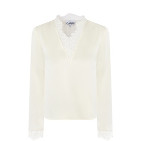 Satin Lace Trim Blouse