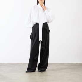 Tie-Neck Balloon-Sleeve Blouse