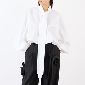 Tie-Neck Balloon-Sleeve Blouse