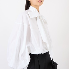 Tie-Neck Balloon-Sleeve Blouse