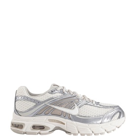 Nike Air Max Moto 2K Trainers in Pale Ivory Sail Metallic, lace-up with mesh and metallic silver synthetic upper, white rubber outsole
