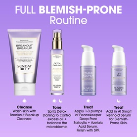 Sunday Riley Full Blemish-Prone Routine featuring Breakout Breakup Cleanser, Detox Darling Toner, Peacekeeper Serum and A1 Retinoid Serum