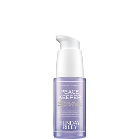 Sunday Riley Peace Keeper Pore Minimising Mandelic Acid Serum in a lilac pump bottle with white cap