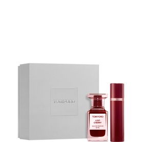 Tom Ford Private Blend Lost Cherry Eau de Parfum Gift Set 50ml, featuring deep red EDP bottle and matching travel spray with gift box