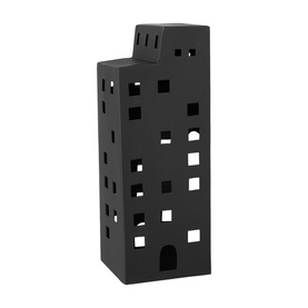 Villeroy & Boch black ceramic building lantern with cut-out windows and archway, tall rectangular form with rooftop detail