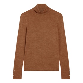 Hobbs vicuna marl fine knit turtleneck jumper with long sleeves and pearl button cuff detail