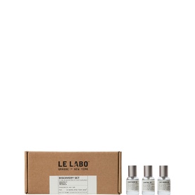 Le Labo Discovery Fragrance Set with kraft gift box and three miniature eau de parfum bottles with silver caps