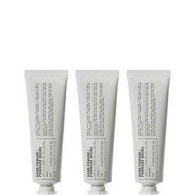 Le Labo Hand Pomade & Probiome Grains fragrance set, three white tubes arranged in a row