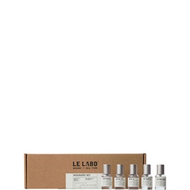 Le Labo Discovery Set fragrance gift set with five miniature eau de parfum bottles and kraft box packaging