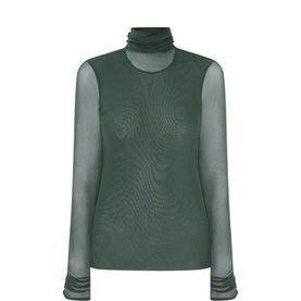 High-Neck Sheer-Sleeve Top