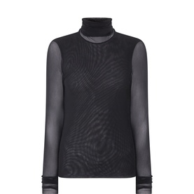 High-Neck Sheer-Sleeve Top