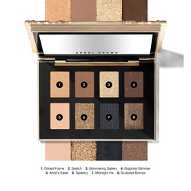Bobbi Brown The Met Eye Shadow Palette, 8-pan with neutral bronze and taupe shades, numbered with shade names shown below