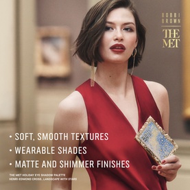 Model with Bobbi Brown The Met Eye Shadow Palette, shown in promotional lifestyle shot highlighting matte and shimmer finishes