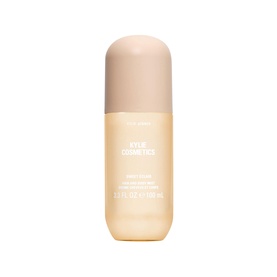 Kylie Fragrance Sweet &Eacute;clair Hair & Body Mist in pale yellow bottle with blush pink cap, 100ml spray format