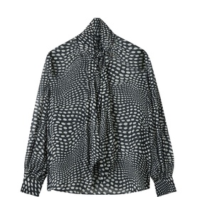 Mixed Dot Tie Front Sheer Blouse