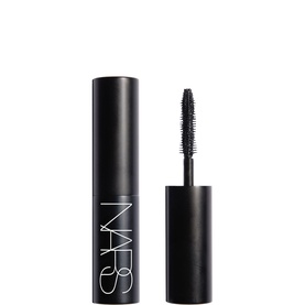 Nars Notorious Mascara Mini in Starstruck Black, compact black tube with wand applicator shown alongside