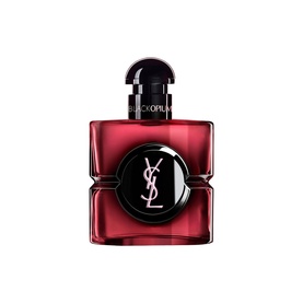 YSL Black Opium Pink Glaze Eau De Parfum, red glass bottle with black circular YSL logo cap