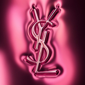 YSL Black Opium Pink Glaze Eau De Parfum close-up of glossy pink YSL monogram logo embossed detail