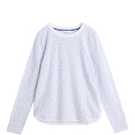 White Stuff long sleeve top in white multi stripe, crew neck, curved hem, relaxed fit