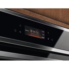 Electrolux 800 MealAssist CombiQuick Microwave and Built-in Oven in black, close-up of digital control panel display showing timer and wattage