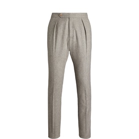 Ralph Lauren light grey formal trousers with double pleat front and tapered leg, flat lay product shot