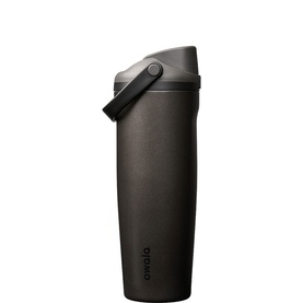 Owala FreeSip Sway 30oz Water Bottle in Nailed It, dark charcoal stainless steel with flip lid and black bucket handle.